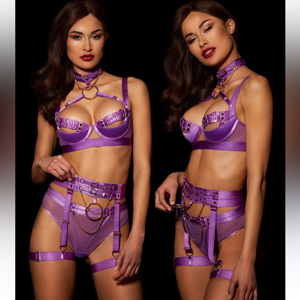 Honey Birdette Jasmin Bra, Suspender & Brief Set 34C & Small